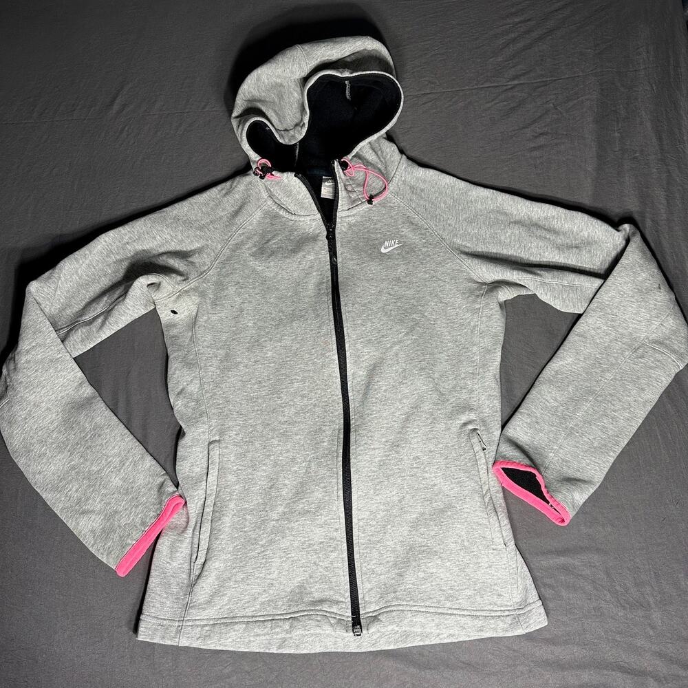 Nike Women's Gray Full Zip Hoodie Jacket Pink Accents Athletic Medium